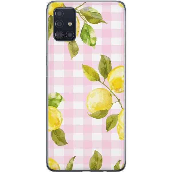Kompatibelt Mobilskal till Samsung Galaxy A51 Lemon pink gingham pattern – citronmönster med rosa rutigt motiv i pastell och somrig estetisk stil