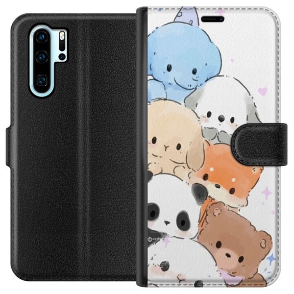 Kompatibel Tegnebogsetui til Huawei P30 Pro Sød stak af kawaii-dyr i pastelfarver, charmerende skitseret illustration, perfekt til dig, der kan lide