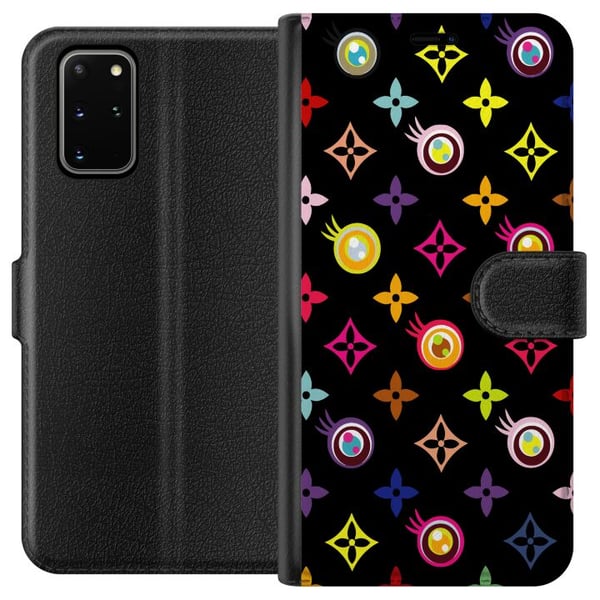 Kompatibelt Plånboksfodral till Samsung Galaxy S20+ Färgstarkt mönster med geometriska symboler och ögon på svart bakgrund pop art design Kompatibelt Plånboksfodral till Samsung Galaxy S20+ Färgstarkt mönster med geometriska symboler och ögon på svart bakgrund pop art design