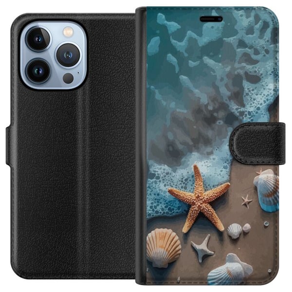 Kompatibelt Plånboksfodral till Apple iPhone 13 Pro Sjöstjärna och snäckor stranddesign med lugna vågor hav och sand inspirerad av semesterkänsla nat