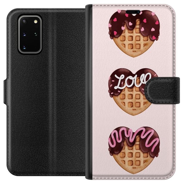 Kompatibelt Plånboksfodral till Samsung Galaxy S20+ Hjärtsformade våfflor med choklad rosa dekorationer och kärlekstema söt dessertinspirerad design Kompatibelt Plånboksfodral till Samsung Galaxy S20+ Hjärtsformade våfflor med choklad rosa dekorationer och kärlekstema söt dessertinspirerad design