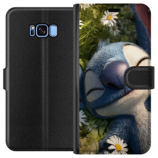 Kompatibelt Plånboksfodral till Samsung Galaxy S8 Busig blå fantasivarelse mot mörk bakgrund humoristiskt uttryck