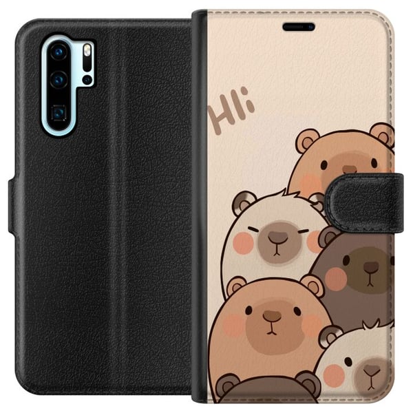 Yhteensopiva Lompakkokotelo Huawei P30 Pro Karhuryhmä Hei ystävät Suloisia erivärisiä karhuja vaalealla taustalla, jossa lukee Hei