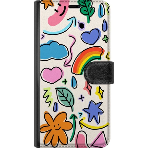 Kompatibelt Lommeboketui til Samsung Galaxy S20 FE Doodle-illustrasjon med stjerner, hjerter, regnbue, skyer, blader og piler – perfekt for deg som l