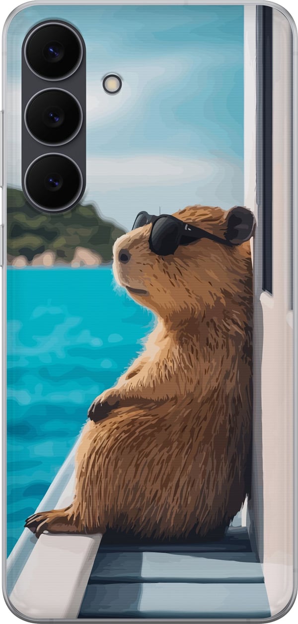 Kompatibelt Mobilskal till Samsung Galaxy S25 FE Kapybara vid havet med solglasögon humoristisk charmig design med avslappnad semesterkänsla
