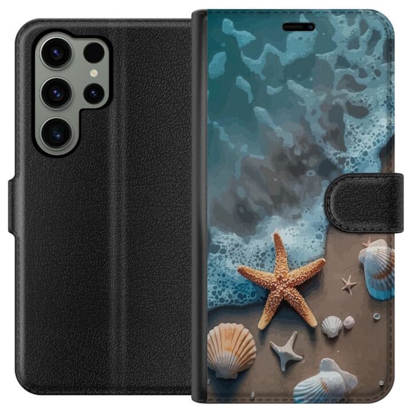 Kompatibel Tegnebogsetui til Samsung Galaxy S23 Ultra Søstjerne og muslinger stranddesign med rolige bølger hav og sand inspireret af feriestemning n Kompatibel Tegnebogsetui til Samsung Galaxy S23 Ultra Søstjerne og muslinger stranddesign med rolige bølger hav og sand inspireret af feriestemning n