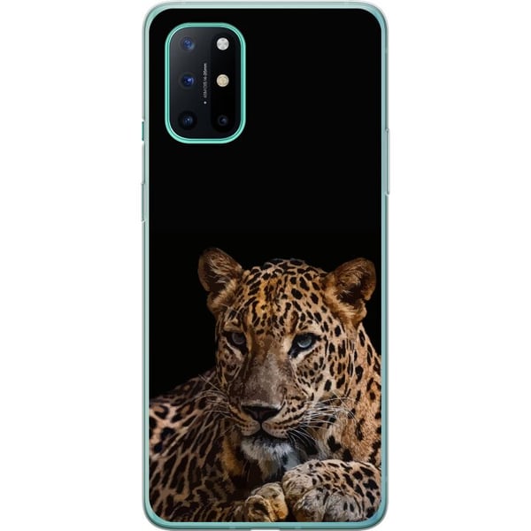 Kompatibelt Mobildeksel til OnePlus 8T Stilren leopard i mørk kontrast med intense øyne – kraftfullt og elegant dyredesign.