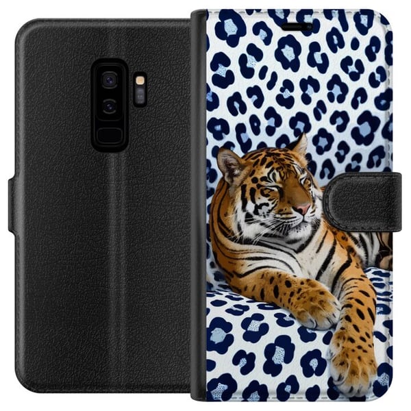 Yhteensopiva Lompakkokotelo Samsung Galaxy S9+ Tiger Chill Pattern -kuvio, jossa tiikeri lepää valko-sinistä kuviollista taustaa vasten modernissa de Yhteensopiva Lompakkokotelo Samsung Galaxy S9+ Tiger Chill Pattern -kuvio, jossa tiikeri lepää valko-sinistä kuviollista taustaa vasten modernissa de