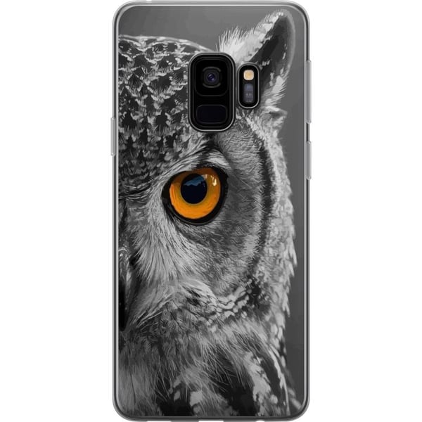 Kompatibel Mobilcover til Samsung Galaxy S9 Sort-hvidt nærbillede af en ugle med intenst orange øje og skarpe fjerdetaljer