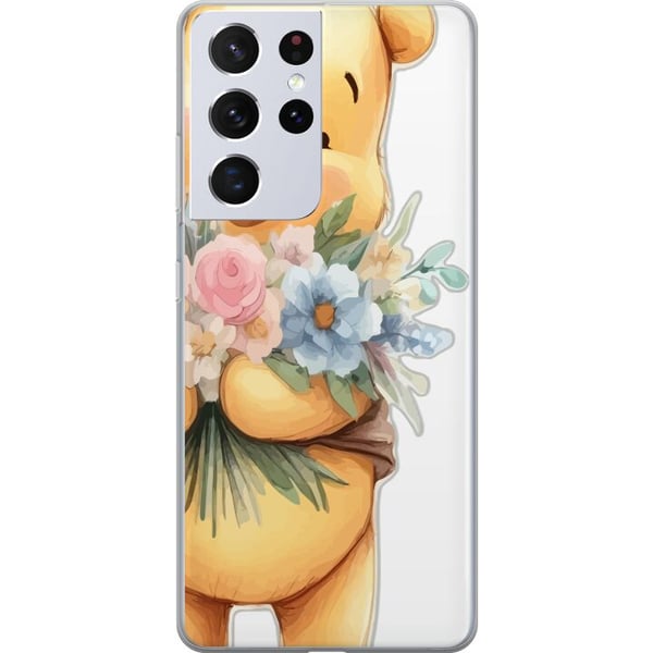Kompatibel Mobilcover til Samsung Galaxy S21 Ultra 5G Nalle Puh med blomster - klassisk børnefavorit i en blomstrende forårs miljø