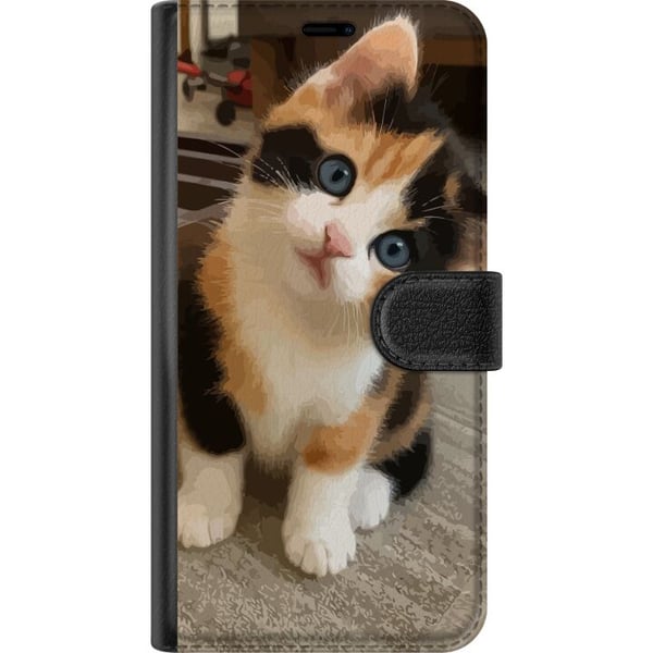 Yhteensopiva Lompakkokotelo Samsung Galaxy S21+ 5G Kolmivärinen kissanpentu sinisillä silmillä, suloinen sisäympäristö ja hurmaava ilme, täydellinen