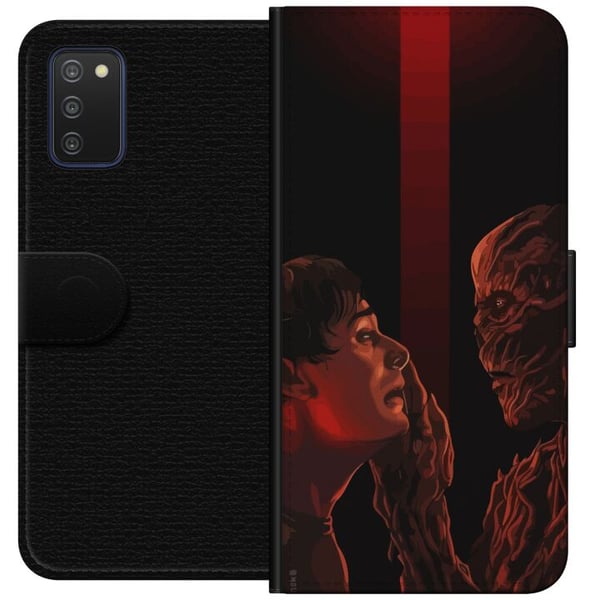 Kompatibelt Lommeboketui til Samsung Galaxy A03s Mørk fantasyillustrasjon som viser møtet mellom menneske og monster med sterk dramatikk