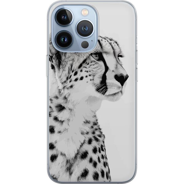 Kompatibelt Mobildeksel til Apple iPhone 13 Pro Stilrent svart-hvitt nærbilde av en gepard med et rolig blikk, elegante markeringer og et edelt uttry