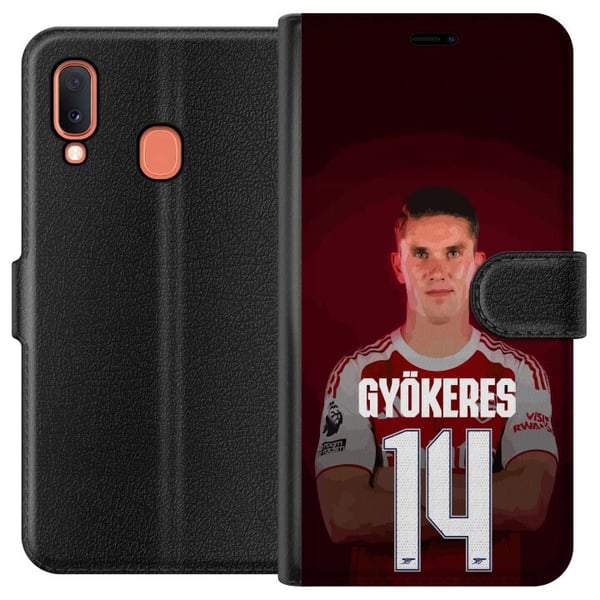 Yhteensopiva Lompakkokotelo Samsung Galaxy A20e Viktor Gyökeres Arsenal 14 Jalkapallohenkinen design, jossa Gyökeres on punaisessa pelipaidassa numer