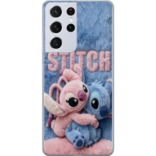 Kompatibel Mobilcover til Samsung Galaxy S21 Ultra 5G De fluffy Stitch og Angel krammer hinanden på et blødt, pelsagtigt underlag med pastelfarver, d