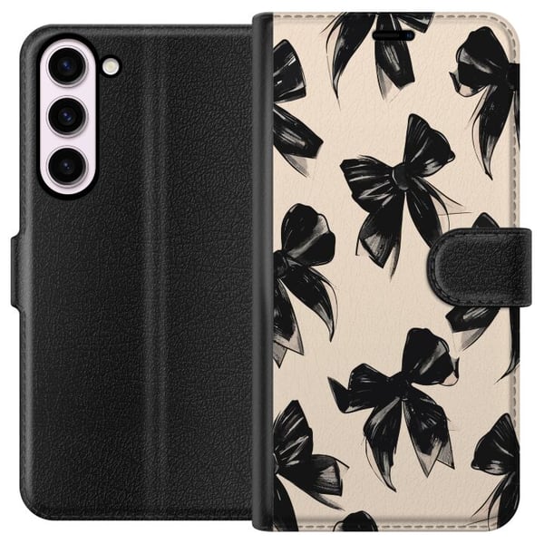 Kompatibelt Lommeboketui til Samsung Galaxy S23+ Svarte rosetter på beige bakgrunn, elegant tidløs design med myke kontraster og luksuriøs følelse