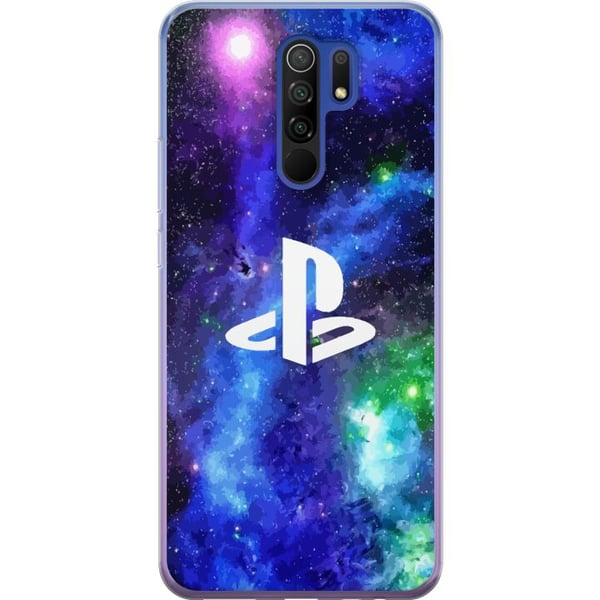Kompatibelt Mobilskal till Xiaomi Redmi 9 Playstation logotyp mot galaxbakgrund kosmisk gamingdesign för gamers och konsolfans