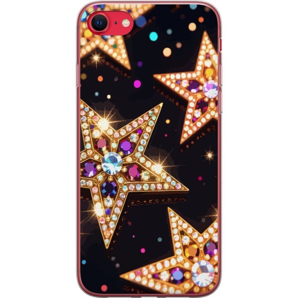 Kompatibelt Mobildeksel til Apple iPhone SE (2022) Gyldne glitterstjerner med krystaller og festlig lyseffekt på mørk bakgrunn, et elegant motiv for