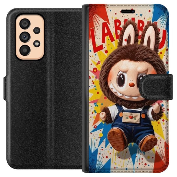 Kompatibelt Lommeboketui til Samsung Galaxy A53 5G Kanindrakt med rampete uttrykk og tegneseriebakgrunn som gir en energisk, leken popkulturell stil