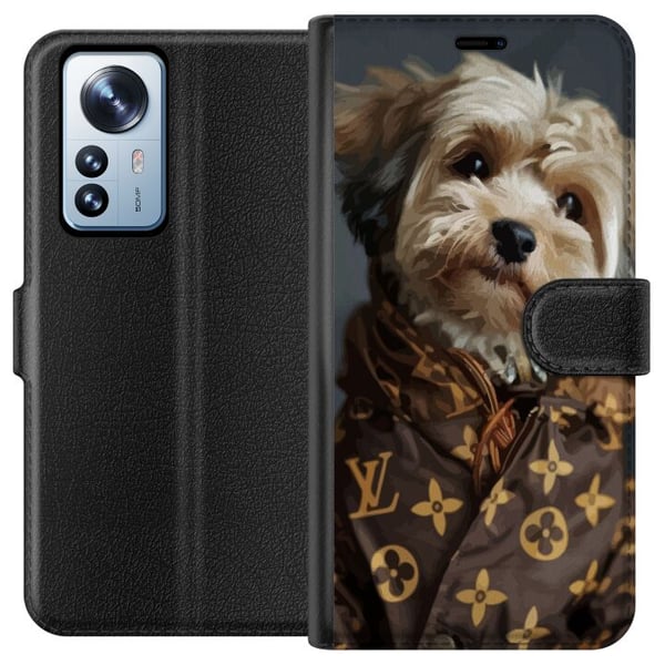 Kompatibel Tegnebogsetui til Xiaomi 12 Pro Lille hund i luksusjakke, elegant og sjovt design til modeelskere og hundeejere med stil