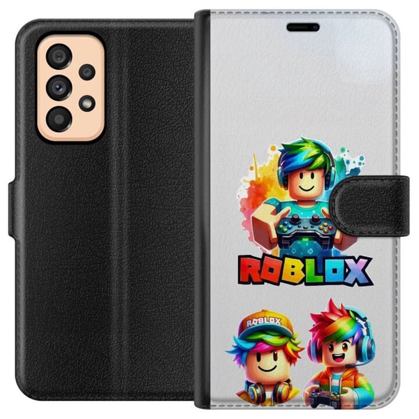 Kompatibel Tegnebogsetui til Samsung Galaxy A53 5G Roblox Rainbow Gamer Design farverig spilverden med figurer i regnbuens farver fyldt med glæde og