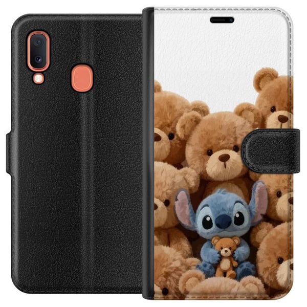 Yhteensopiva Lompakkokotelo Samsung Galaxy A20e Söpö ja turvallinen kuvitus, jossa fantasiahahmoa ympäröivät nallekarhut lämpimässä tyylissä