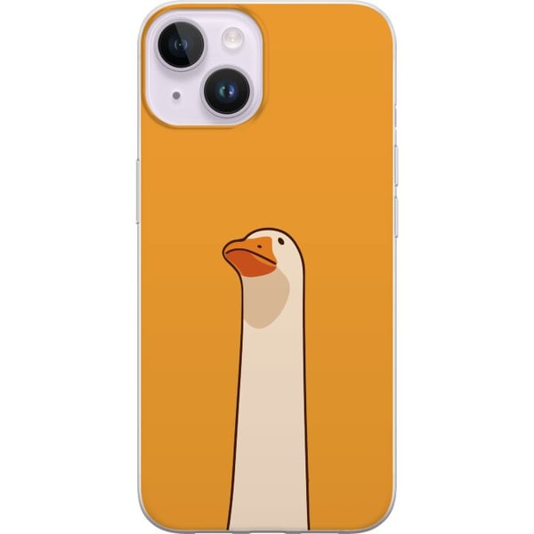 Yhteensopiva Puhelinkuori Apple iPhone 14 Plus Minimalistinen hanhi-illustratio lämpimällä keltaisella taustalla – humoristinen eläindesign modernill