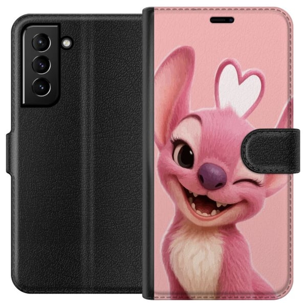 Kompatibelt Lommeboketui til Samsung Galaxy S21+ 5G Rosa englefigur som blinker, søtt design med hjerte, kjærlighet, lekenhet og søt energi i pastell Kompatibelt Lommeboketui til Samsung Galaxy S21+ 5G Rosa englefigur som blinker, søtt design med hjerte, kjærlighet, lekenhet og søt energi i pastell