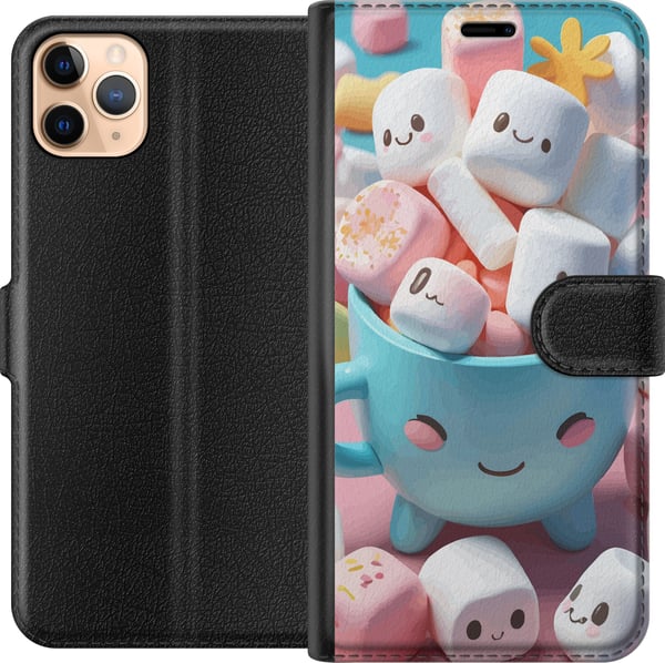 Kompatibelt Lommeboketui til Apple iPhone 11 Pro Max Kawaii marshmallow smile kawaii design med søte figurer i kopp fargerik og glad stil