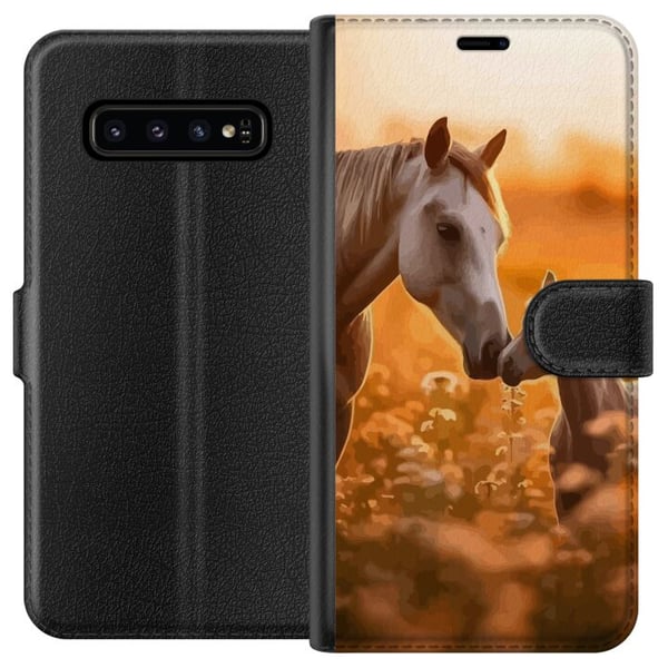 Kompatibel Tegnebogsetui til Samsung Galaxy S10 Heste