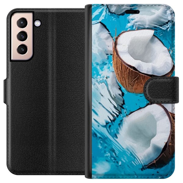 Kompatibelt Lommeboketui til Samsung Galaxy S21 Kokosnøtt Basseng Sommer Strand Paradis Kompatibelt Lommeboketui til Samsung Galaxy S21 Kokosnøtt Basseng Sommer Strand Paradis