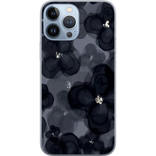 Kompatibelt Mobildeksel til Apple iPhone 13 Pro Max Abstrakt mørkt blomstermønster i svartgrå toner med en elegant, dramatisk og moderne følelse