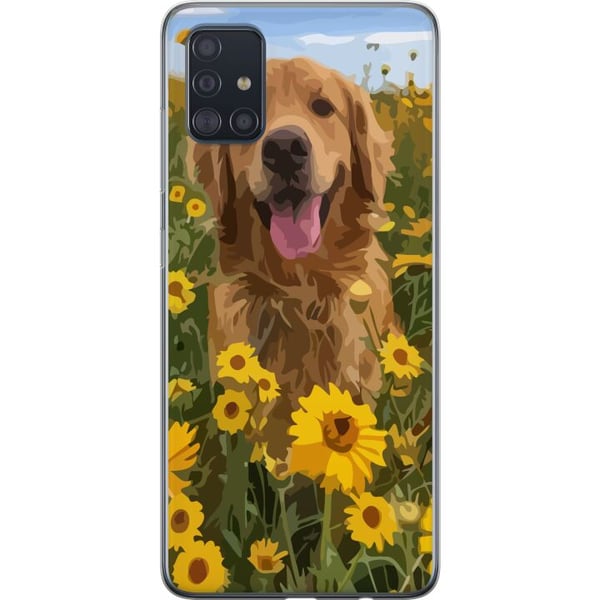 Kompatibel Mobilcover til Samsung Galaxy A51 Golden Retriever Solrosfält Hundmotiv Natur Sommar Design