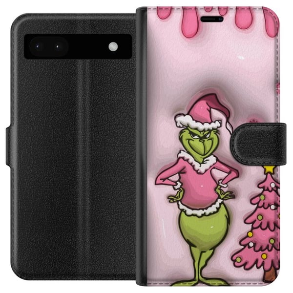 Kompatibelt Plånboksfodral till Google Pixel 6a Grön julfigur i rosa tomtedräkt rolig färgglad twist på klassisk juldyrkare för humoristisk look