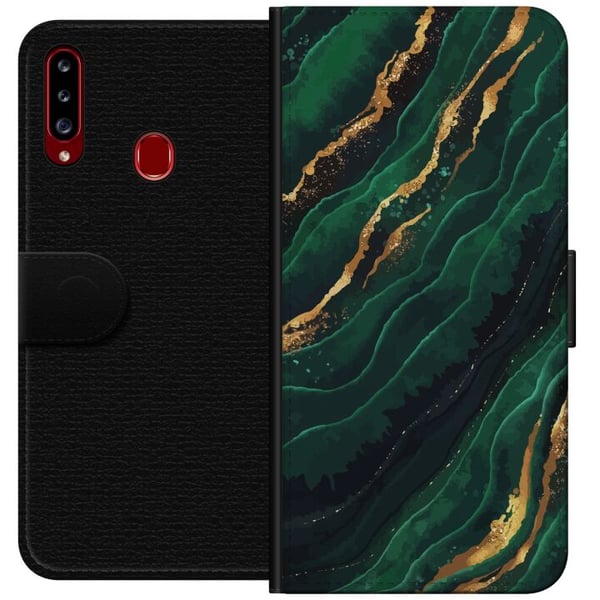Kompatibelt Plånboksfodral till Samsung Galaxy A20s Marmor Guld Grön