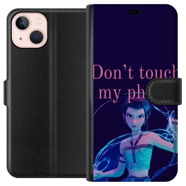 Kompatibelt Plånboksfodral till Apple iPhone 13 mini K-pop Don’t touch my phone – Rolig illustration med animerad karaktär