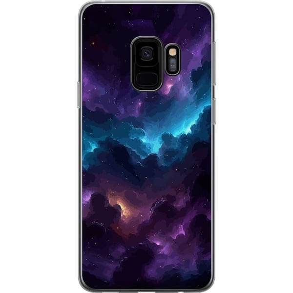 Yhteensopiva Puhelinkuori Samsung Galaxy S9 Kosminen sumu, jossa on syvänvioletteja ja sinisiä pilviä, hehkuvia valoaukkoja, tähtipisteitä ja avaruud