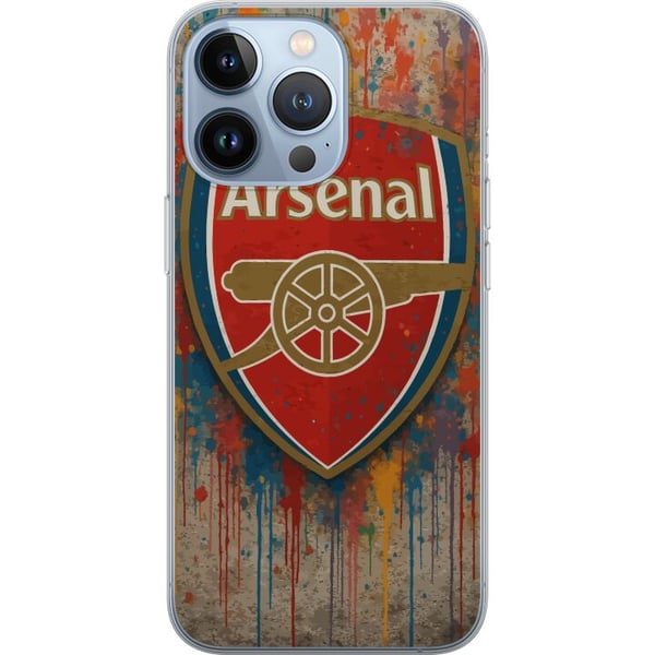 Kompatibel Mobilcover til Apple iPhone 13 Pro Arsenal-kunstmotiv i rødt og hvidt med farvestænk, perfekt til fodboldfans, der elsker kunst og sportss