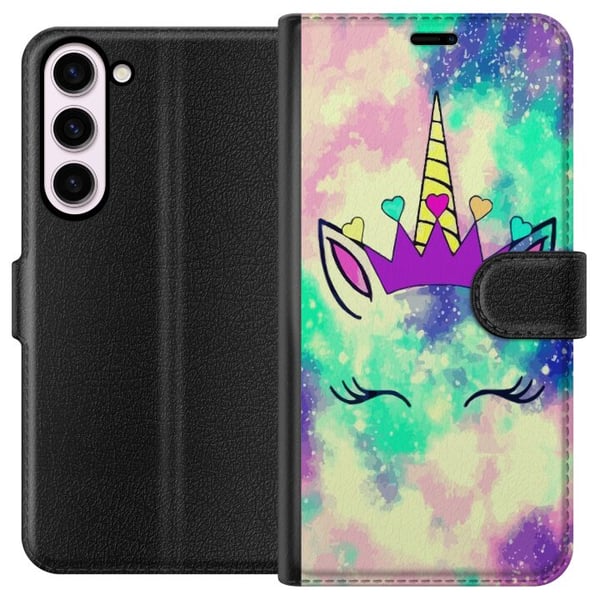 Kompatibel Tegnebogsetui til Samsung Galaxy S23+ Pastelfarvet enhjørning med galaksebaggrund, hjerter og krone, magisk legende fantasydesign i modern Kompatibel Tegnebogsetui til Samsung Galaxy S23+ Pastelfarvet enhjørning med galaksebaggrund, hjerter og krone, magisk legende fantasydesign i modern
