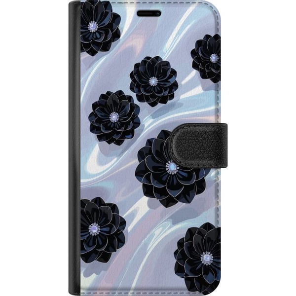 Kompatibel Tegnebogsetui til Samsung Galaxy S23+ Midnatsblomstring sorte blomster på skinnende baggrund, elegant luksuriøst blomsterdesign i mørke to