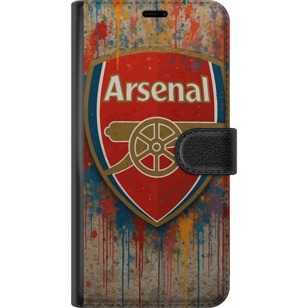 Yhteensopiva Lompakkokotelo Samsung Galaxy S21+ 5G Arsenal-aiheinen taidekuvio punaisena ja valkoisena väriroiskeilla, täydellinen jalkapallofaneille