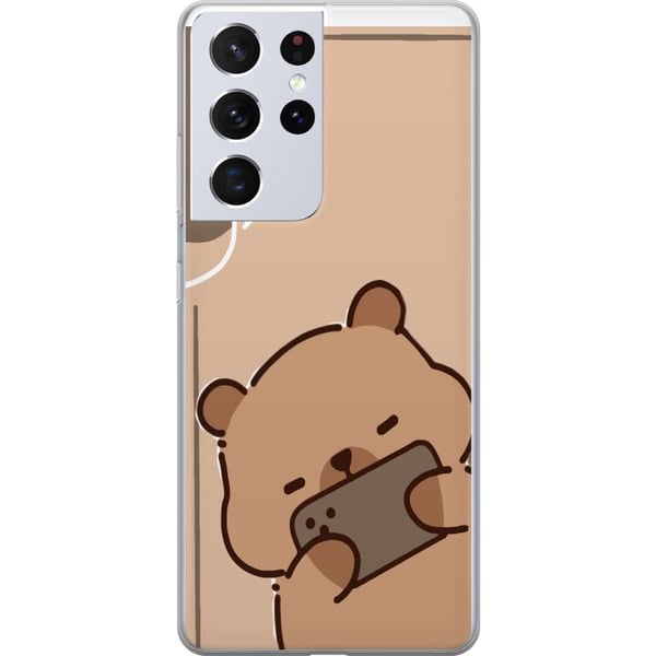 Kompatibelt Mobildeksel til Samsung Galaxy S21 Ultra 5G Lazy Bear Chill Mode Søt bjørn som ligger med mobilen på beige bakgrunn i en rolig, avslappet Kompatibelt Mobildeksel til Samsung Galaxy S21 Ultra 5G Lazy Bear Chill Mode Søt bjørn som ligger med mobilen på beige bakgrunn i en rolig, avslappet