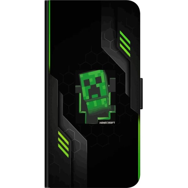 Kompatibelt Lommeboketui til Samsung Galaxy A03s Grønn pikselbasert, creeperlignende spillillustrasjon i futuristisk neonstil for gamingrom