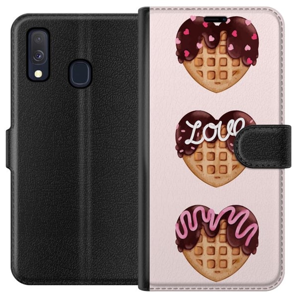 Kompatibel Tegnebogsetui til Samsung Galaxy A40 Hjerteformede vafler med chokolade, lyserøde dekorationer og kærlighedstema, sødt dessertinspireret d
