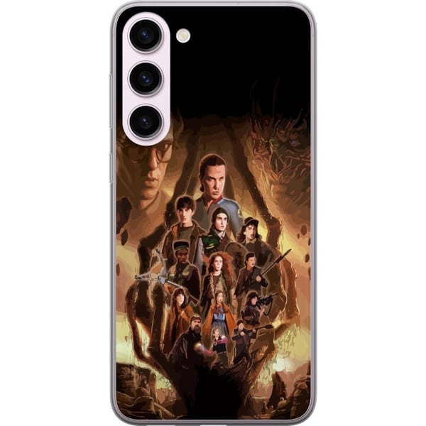 Kompatibel Mobilcover til Samsung Galaxy S23+ Stranger Things-gruppebillede med heltene i et mørkt fantasimiljø og et truende væsen Kompatibel Mobilcover til Samsung Galaxy S23+ Stranger Things-gruppebillede med heltene i et mørkt fantasimiljø og et truende væsen