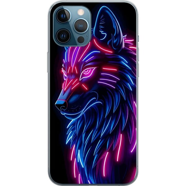 Kompatibelt Mobildeksel til Apple iPhone 12 Pro Max Neonbelyst ulv i blått og rosa lys med futuristisk cyberpunkfølelse