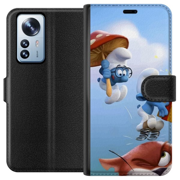 Kompatibel Tegnebogsetui til Xiaomi 12 Pro Smølferne plakat blå tegneseriefigurer retro tegnefilm Schtroumpfs serie barndom klassiske figurer design