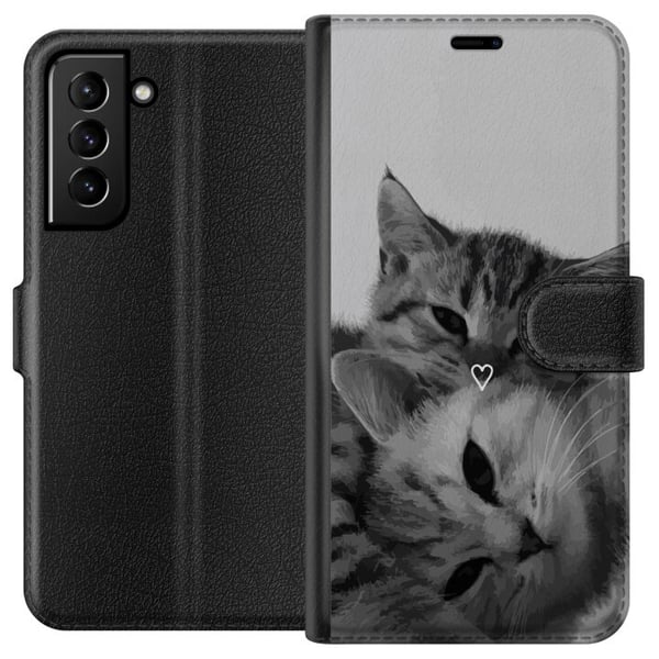 Kompatibelt Lommeboketui til Samsung Galaxy S21+ 5G Katt Hjerte Kompatibelt Lommeboketui til Samsung Galaxy S21+ 5G Katt Hjerte