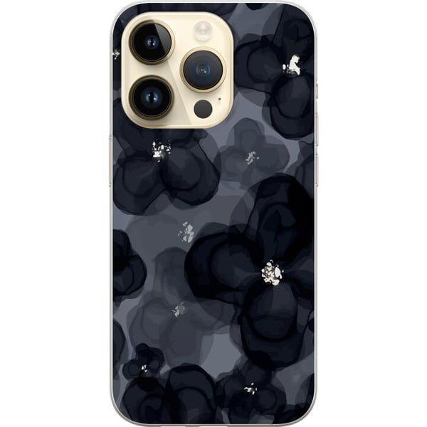 Yhteensopiva Puhelinkuori Apple iPhone 14 Pro Abstrakti tumma kukkakuvio mustanharmaissa sävyissä, elegantilla, dramaattisella ja modernilla tunnelma
