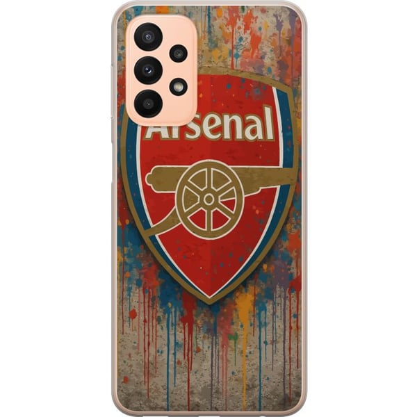 Kompatibelt Mobilskal till Samsung Galaxy A23 Arsenal konstmotiv i rött och vitt med färgstänk perfekt för fotbollsfans som älskar konst och sportsti